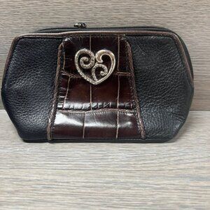 brighton black and brown leather croc cosmetic makeup case